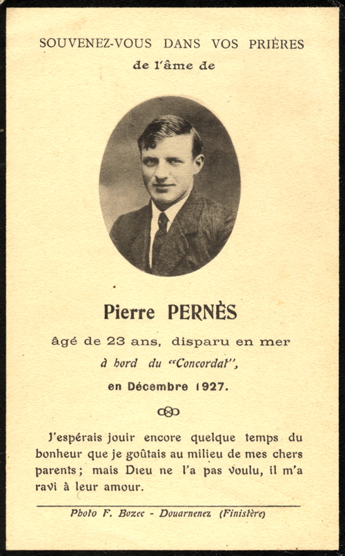 Carte mortuaire de Pierre Pernès communiquée par Jean-Pierre Hélias