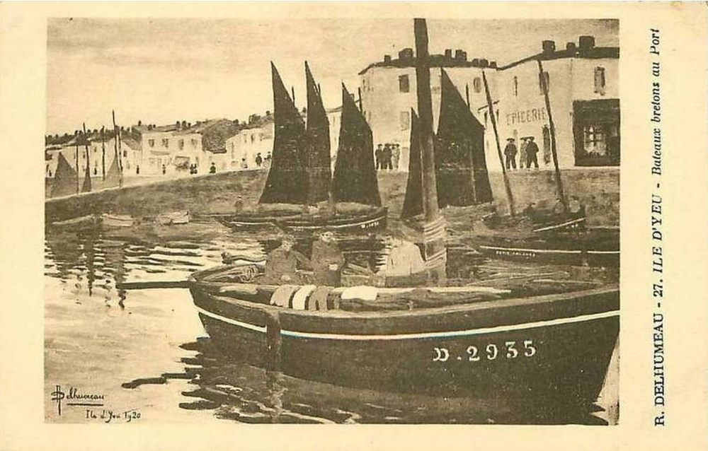 Source : Collection personnelle de Jean-Michel Péault.Dessin du peintre de Marine Pierre Bertrand, grand amoureux de l'Ile d'Yeu.
